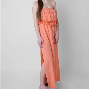 NWT Ripcurl Billabong sun surf coral orange fringe strapless maxi dress Medium